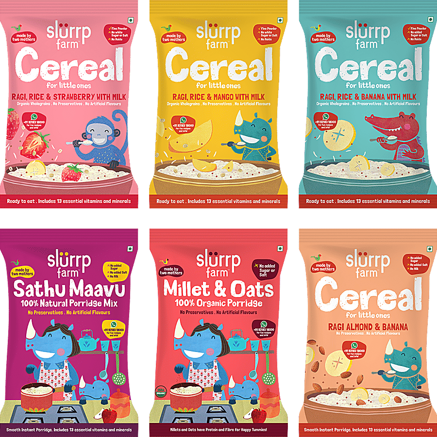 Slurrp Farm Cereals Trial Pack Combo- Instant Healthy Cereals with No Sugar, No Salt - Salt & Sugar on OZO Mart