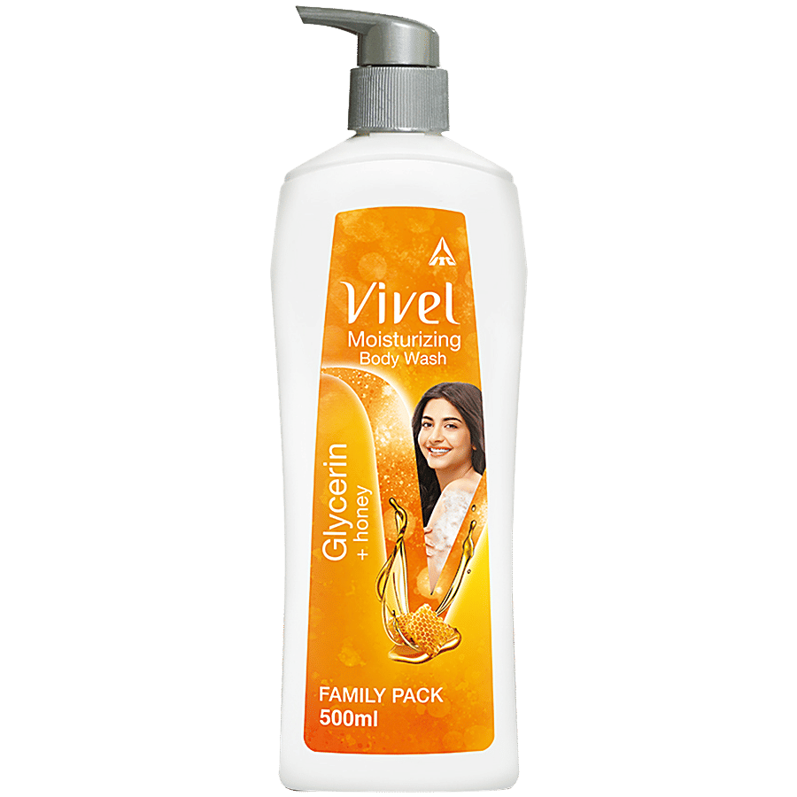 Vivel Moisturizing Body Wash Glycerin & Honey Shower Gel, Pump Bottle, Glowing Skin (500 ml)