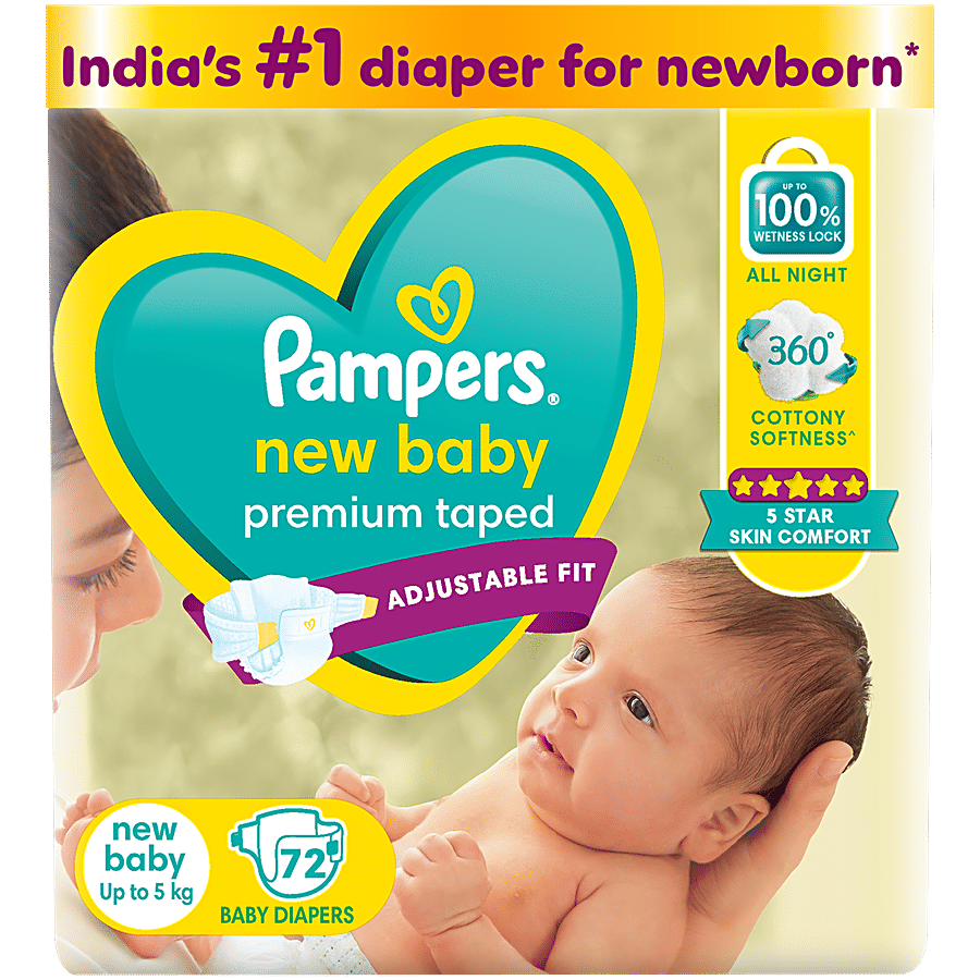 Pampers  New Baby Premium Taped Diapers - NB, Up To 5 kg - Diapers & Baby Hygiene on OZO Mart