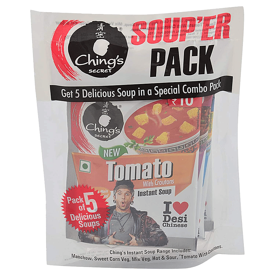 Ching's Secret Soup'er Pack - 5 Flavours, Veg Instant Soups With Real Vegetables - Ready Meals on OZO Mart