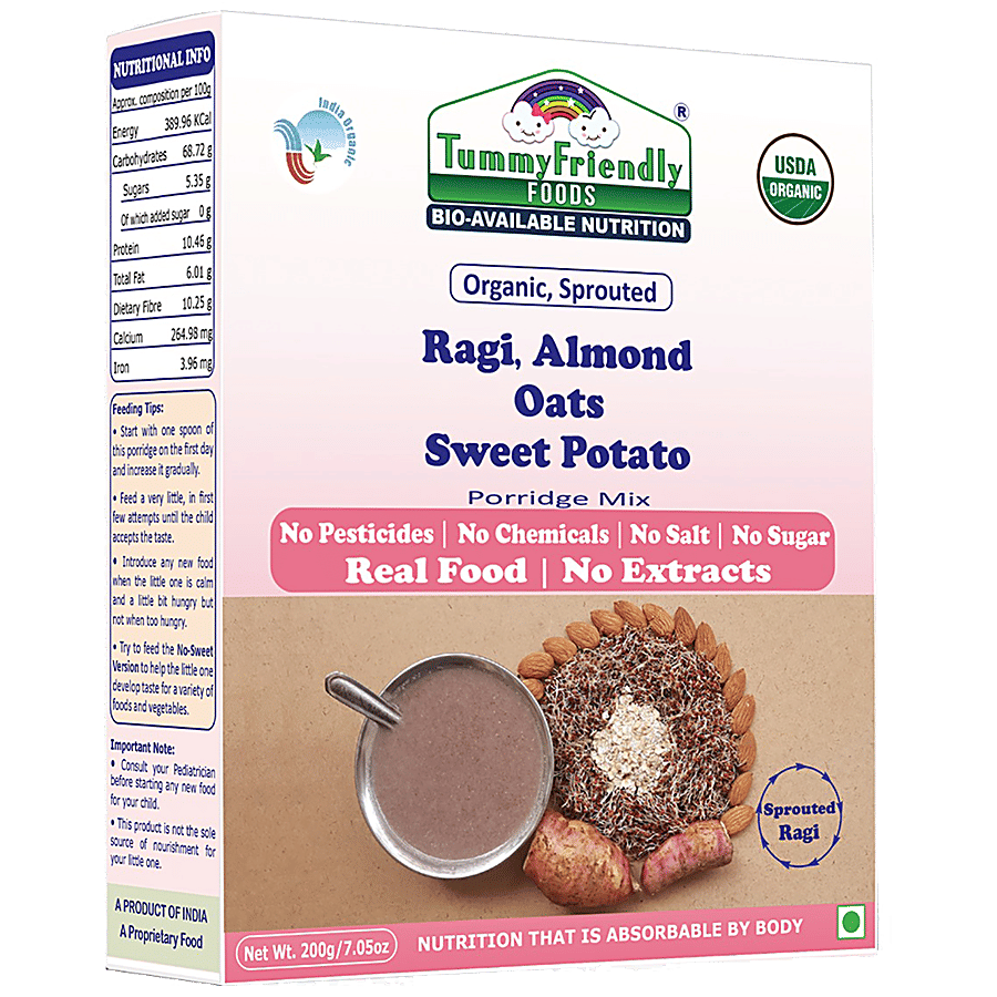 TummyFriendly Foods Porridge Mix - Organic Sprouted Ragi, Almond, Oats & Sweet Potato, No Chemicals - Baby Formula on OZO Mart