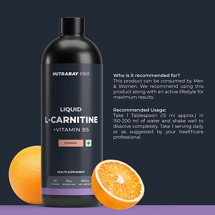 Buy Nutrabay Pro Liquid L-Carnitine With Vitamin B5 Health Supplement -  Orange, No Added Sugar Online at Best Price of Rs null