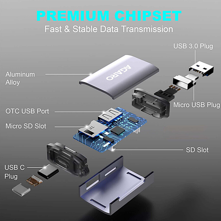 Buy Agaro USB A/Micro USB Type C Multiple Card Reader USB - Main Image