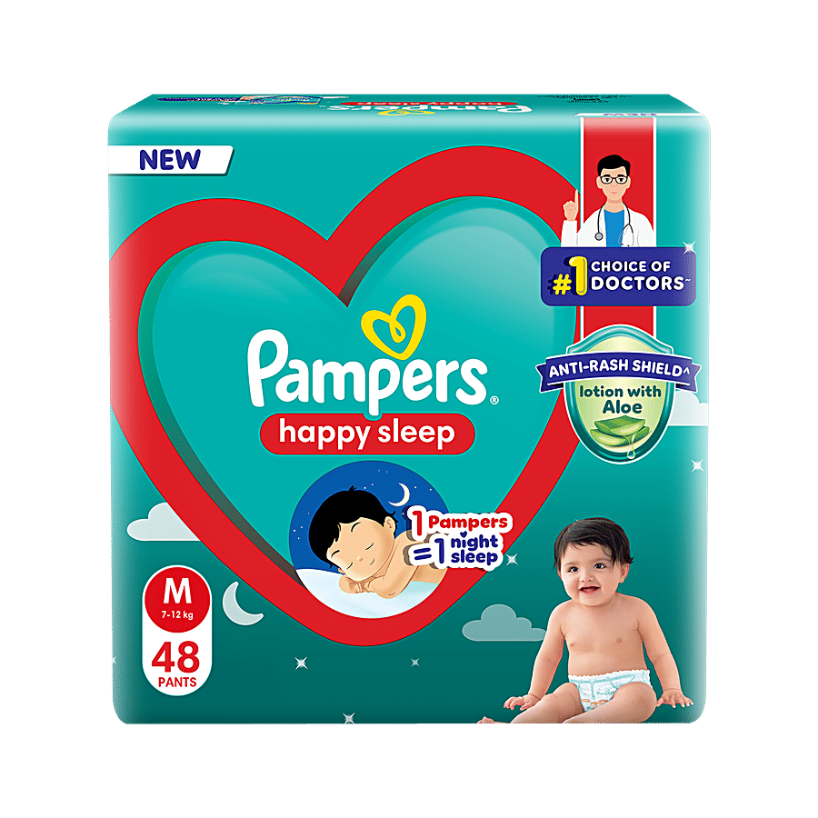 Pampers  Happy Sleep Pant Style Baby Diapers - Medium, 7-12 kg - Diapers & Baby Hygiene on OZO Mart