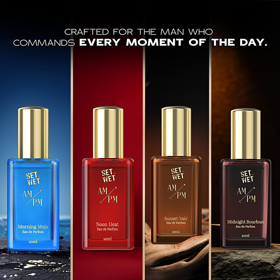Set Wet AM/PM Eau De Parfum Morning Mojo, Noon Heat, Sunset Noir,  Midnight Bourbon, 80 ml