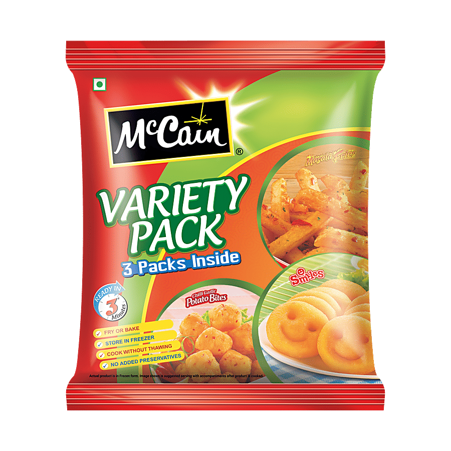 McCain Variety Pack - Chilli Garlic Potato, Smiles & Masala Fries - Frozen Snacks on OZO Mart